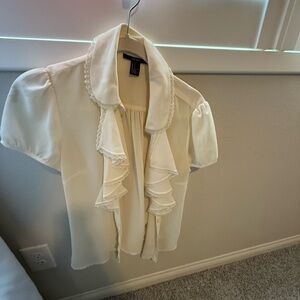 Forever 21 Ivory Blouse with Ruffle Accents